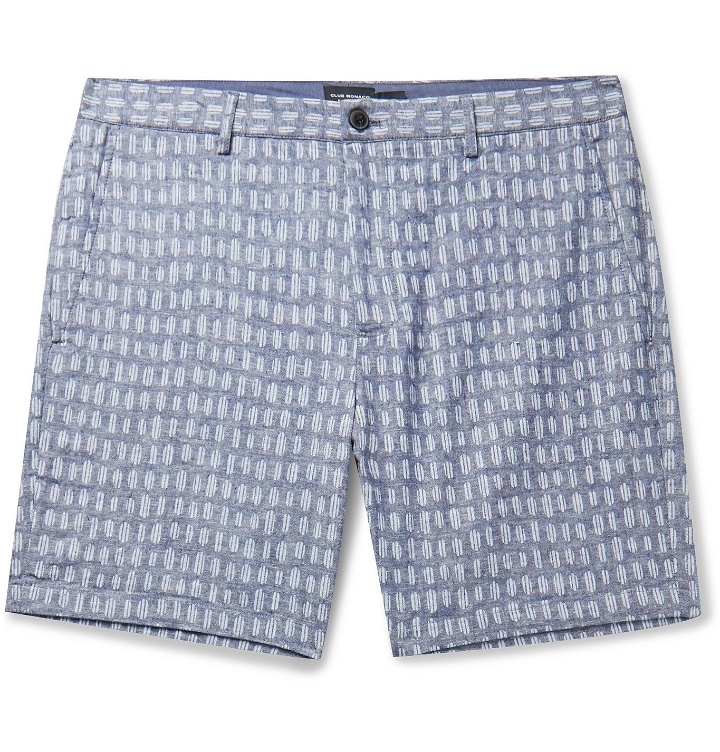 Photo: Club Monaco - Baxter Slim-Fit Printed Stretch Linen and Cotton-Blend Shorts - Blue