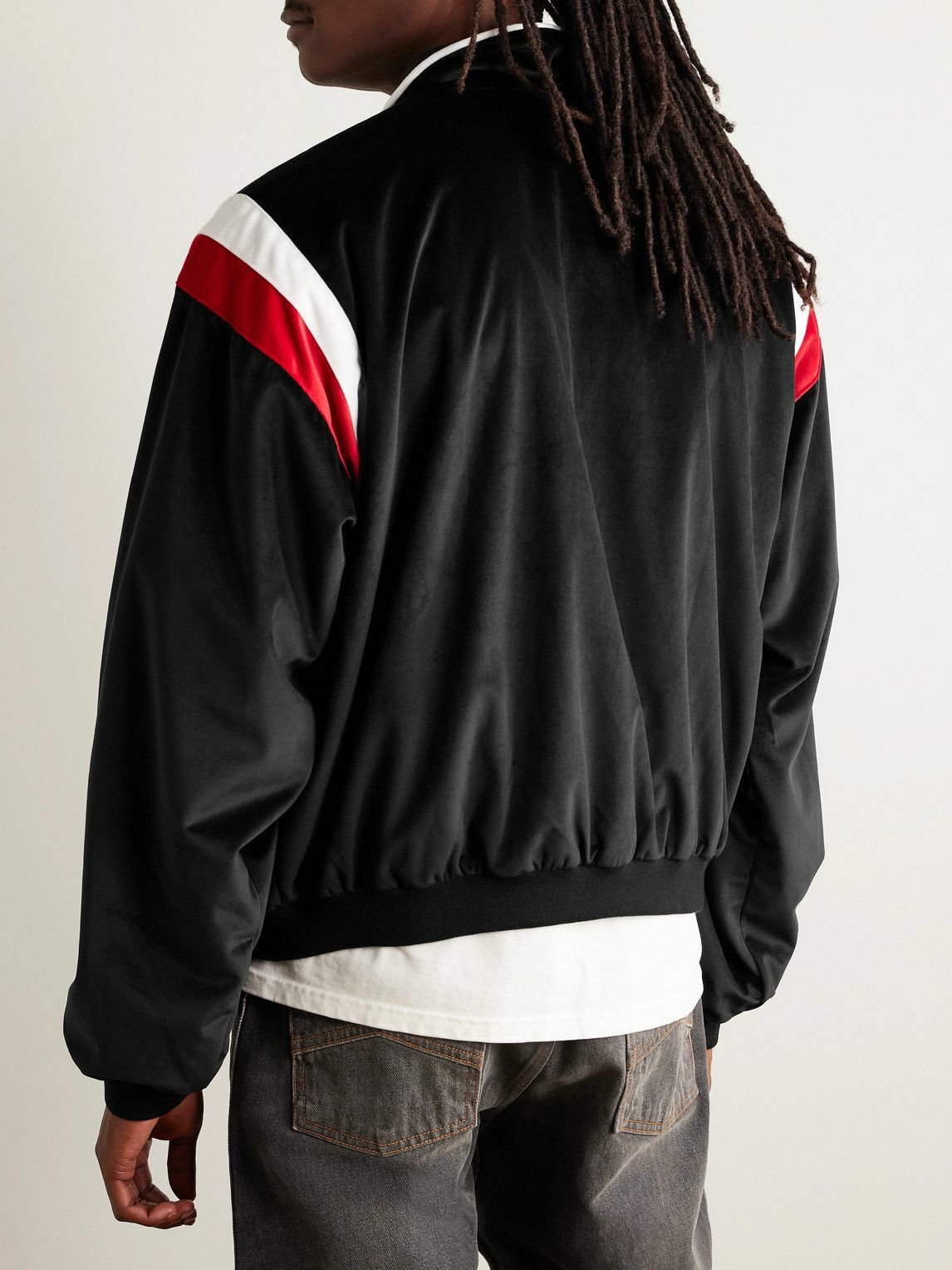 Rhude - Mancino Logo-Embroidered Striped Velour Track Jacket - Black