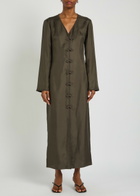 Rohe Mandarin-closure V-neck Silk Midi Dress Dark Green