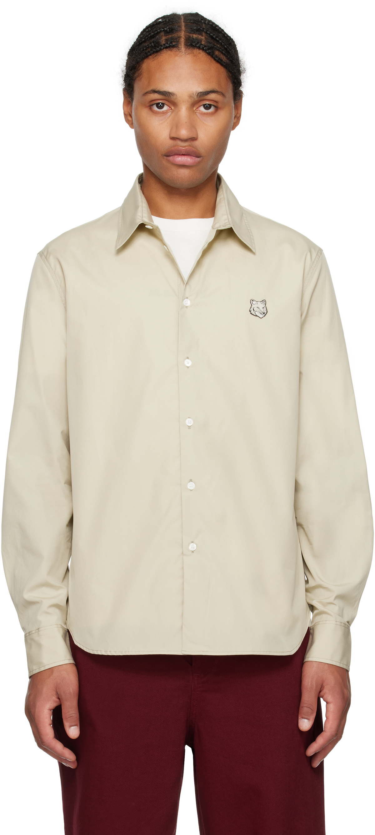 Maison Kitsuné Beige Bold Fox Head Relaxed Shirt Maison Kitsune