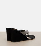 Gianvito Rossi Crystal-embellished suede wedge thong sandals