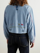 KAPITAL - Drizzler Cropped Embroidered Cotton-Chambray Jacket - Blue