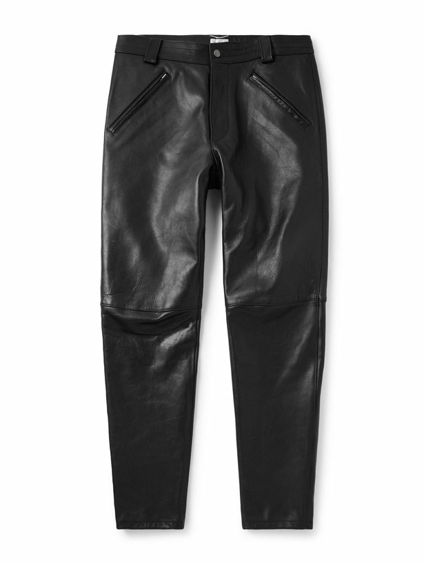 Photo: SAINT LAURENT - Tapered Leather Trousers - Black