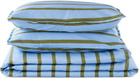 Dusen Dusen Blue & Khaki Cornflower Stripe Duvet Set, Full/Queen
