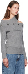 Rokh Gray Off Shoulder Multi Button Knit Sweater