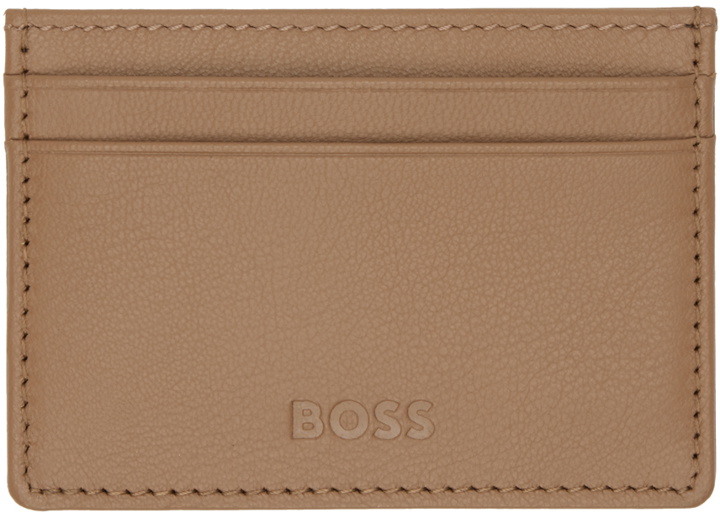 Photo: BOSS Tan Matte Leather Embossed Logo Card Holder