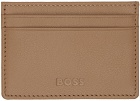 BOSS Tan Matte Leather Embossed Logo Card Holder