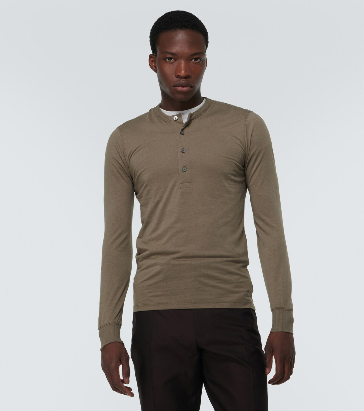 Tom Ford Cotton-blend jersey Henley shirt TOM FORD Tom Ford Cotton-blend jersey Henley shirt TOM FORD