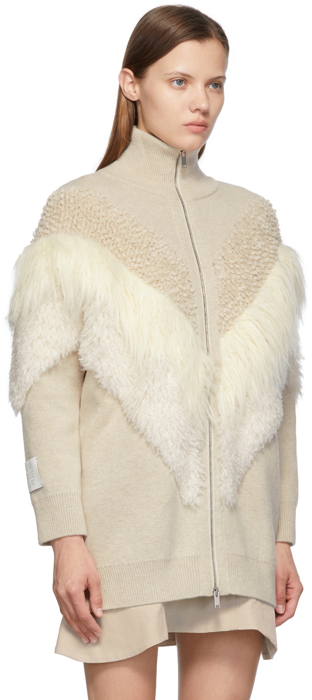 Stella McCartney Beige Knit 'Fur Free Fur' Cardigan Stella McCartney