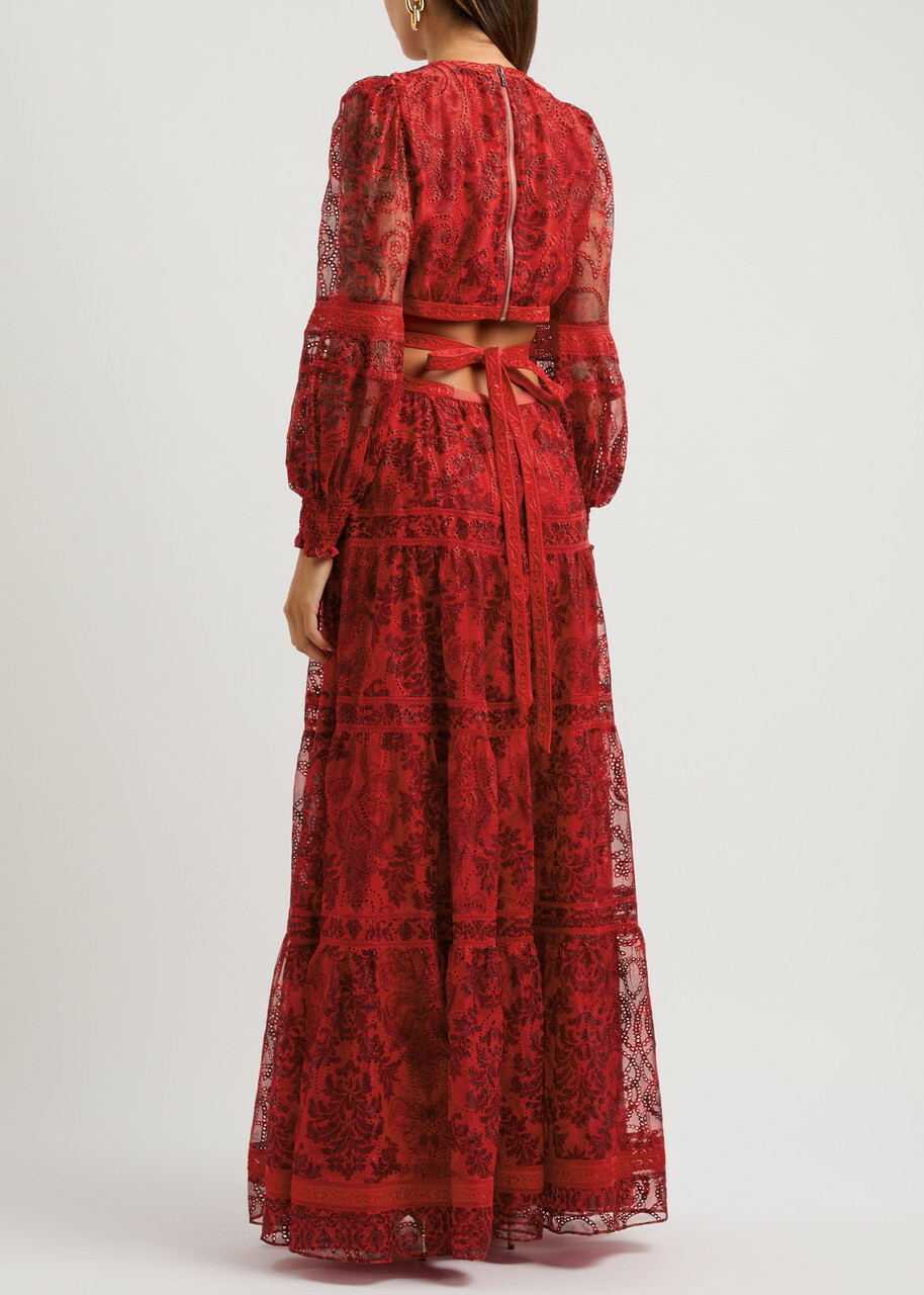 Alice + Olivia Patrica Cut-out Chiffon Maxi Dress Red Alice