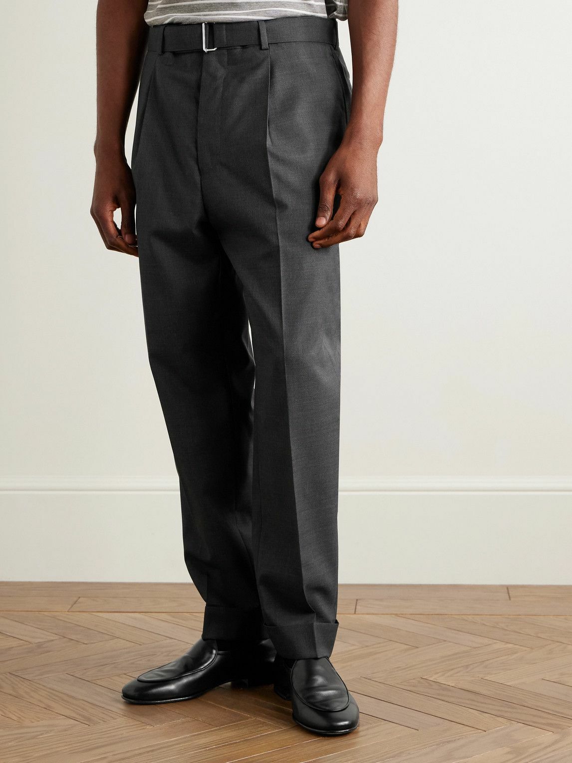 Officine Générale - Hugo Tapered Belted Virgin Wool Suit Trousers - Gray