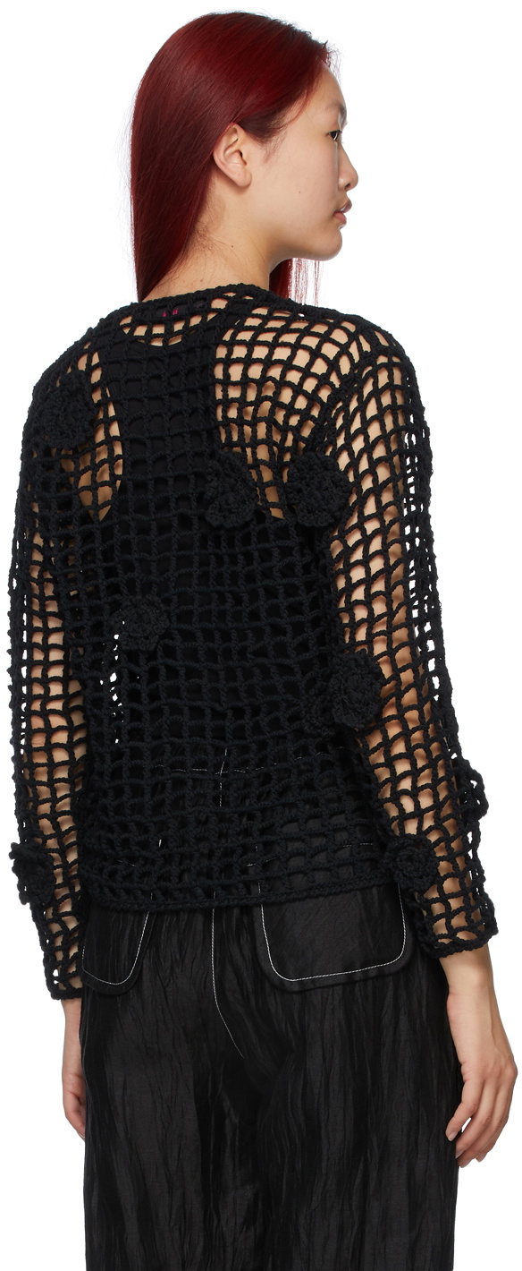 Tricot Comme des Garçons Black Crochet Mesh Floral Cardigan