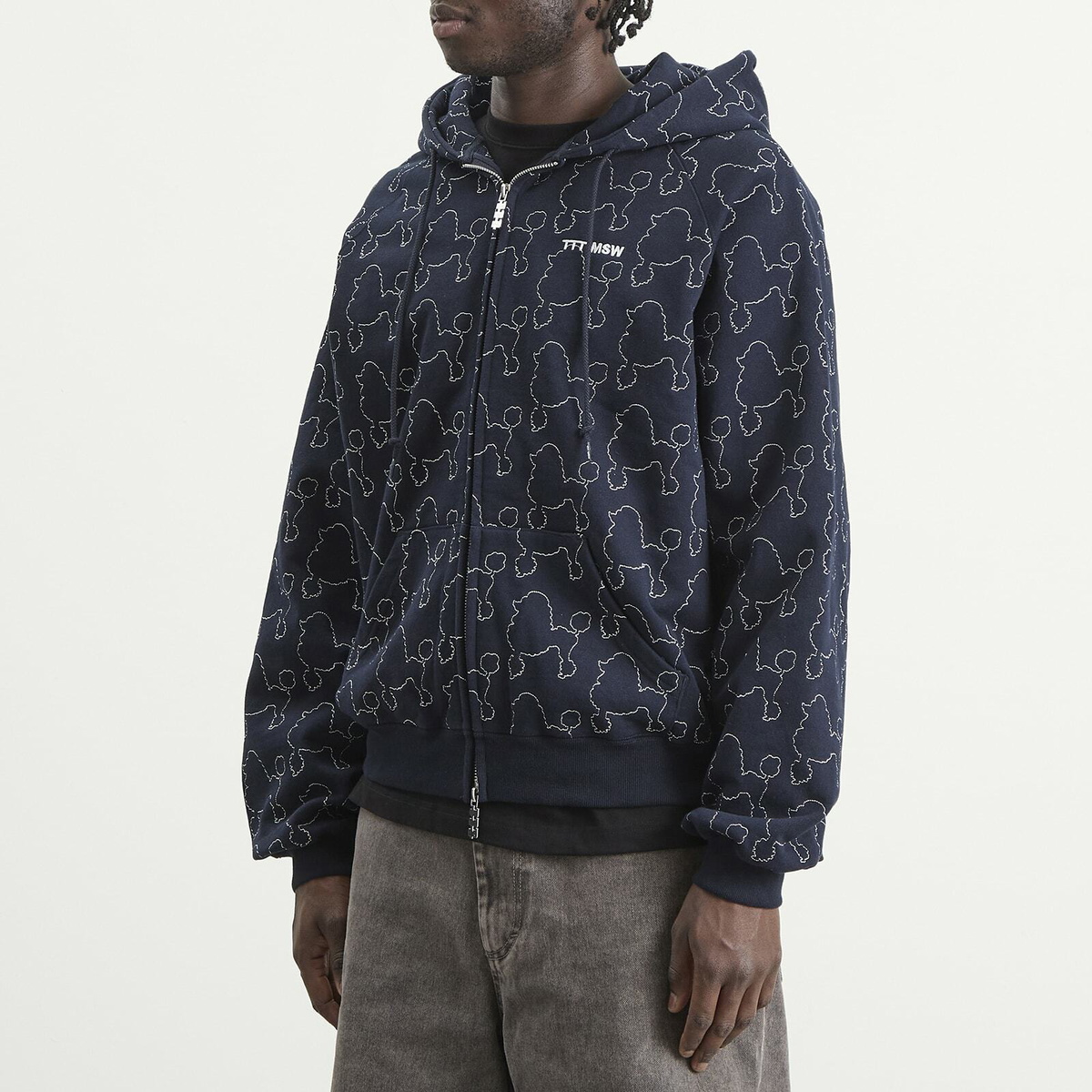 TTT MSW Men's Dog Embroidery Zip Hoodie in Navy