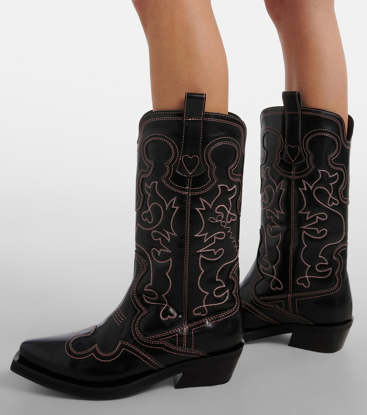 Ganni Mid Shaft embroidered cowboy boots