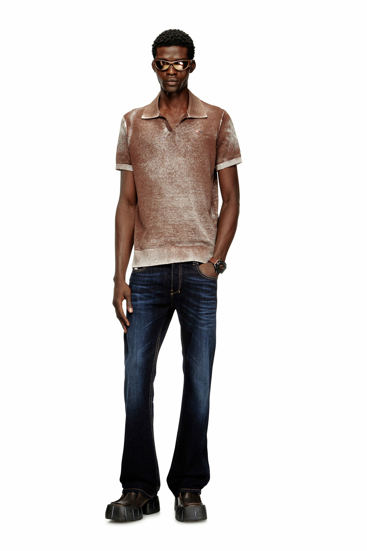 Diesel Knit polo shirt with faded reverse print - T-Shirts Mens in