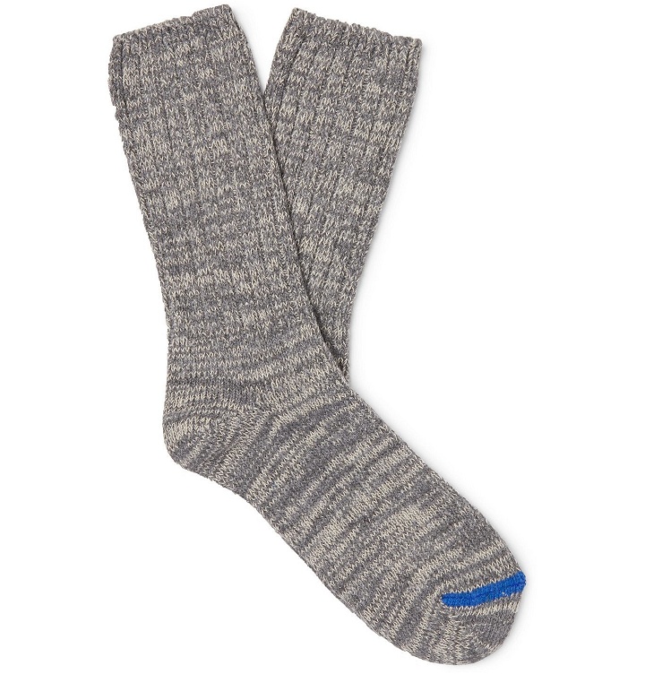 Photo: Thunders Love - Ribbed Mélange Recycled Cotton-Blend Socks - Gray