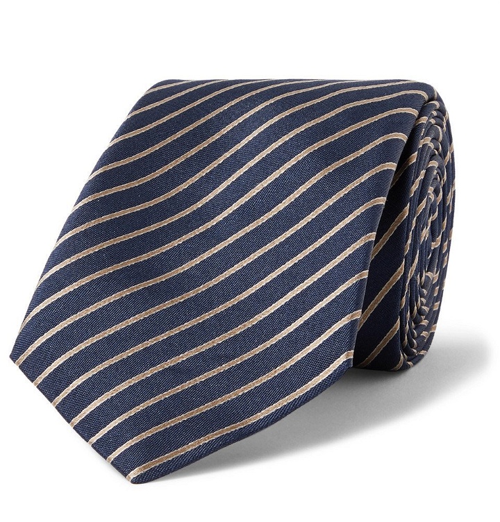 Photo: Giorgio Armani - 7cm Striped Silk-Jacquard Tie - Navy