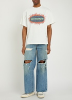 Satoshi Nakamoto Blessed To Be Stressed Distressed Wide-leg Jeans Blue
