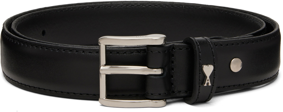 AMI Paris Black Cowhide Leather Paris Paris Belt