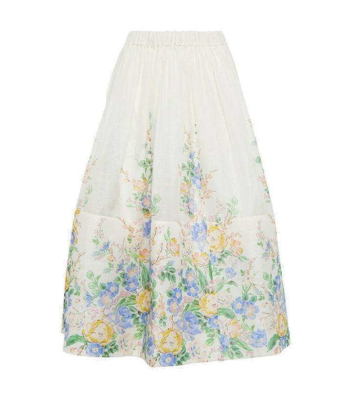 Photo: Zimmermann - Floral linen and silk midi skirt