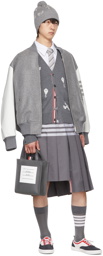 Thom Browne Grey Wool 4-Bar Melton Bomber Jacket