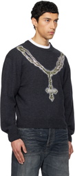 We11done Gray Cross Necklace Sweater