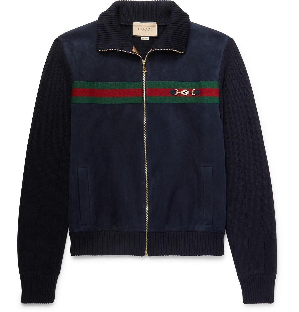 Photo: GUCCI - Horsebit-Detailed Webbing-Trimmed Suede and Cotton Jacket - Blue