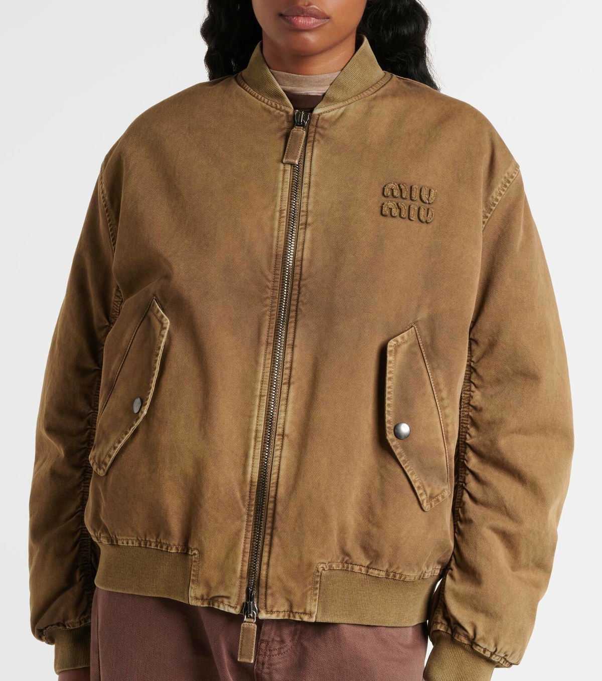 【23AW NEW】MiuMiu_women / コットン ボンバージャケット Miu Miu Cotton gabardine bomber jacket Miu Miu