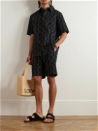 MANAAKI - Tai Straight-Leg Striped Cotton-Jacquard Drawstring Shorts - Black