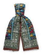 Drake's - Frayed Printed Wool and Silk-Blend Scarf