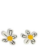 Oversized Painted Flower Earrings in White