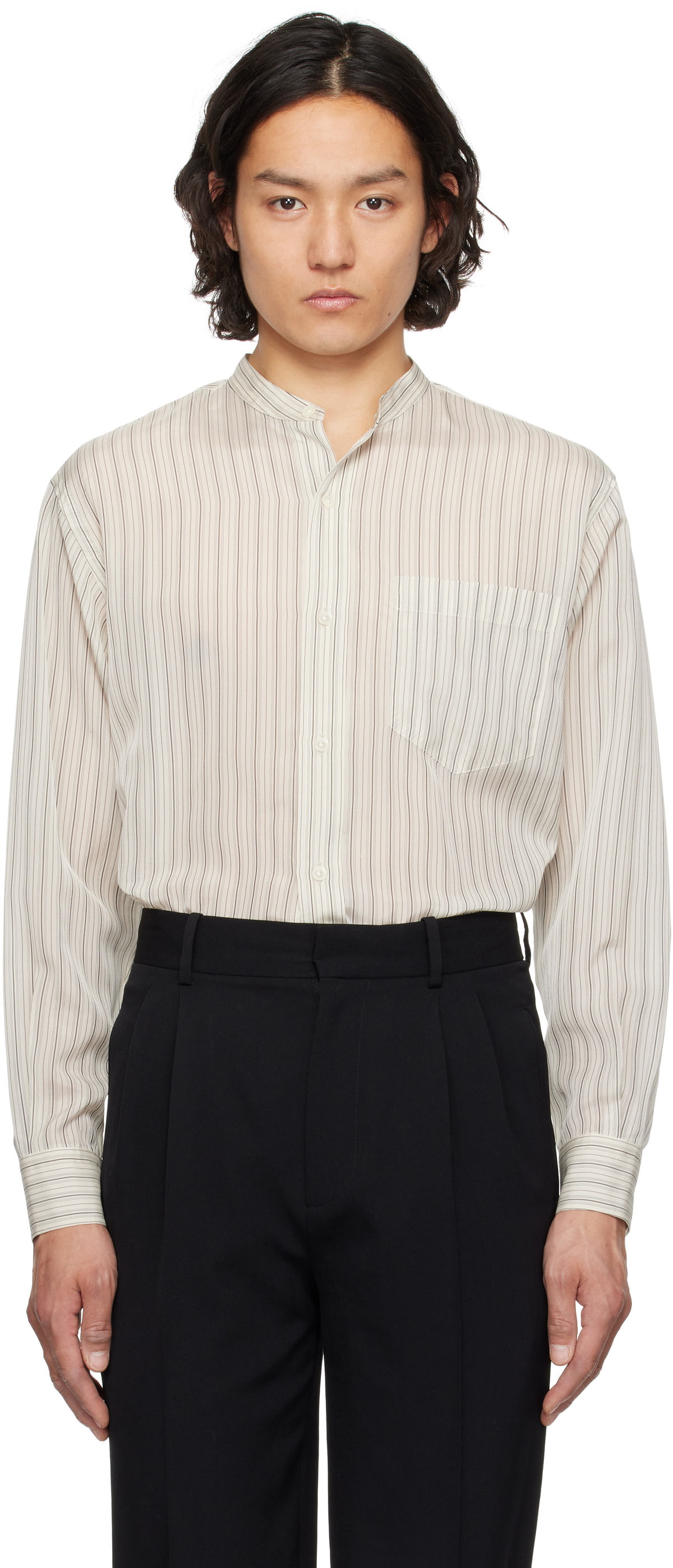 YLÈVE Off-White Acetate Cupra Stand Collar Shirt