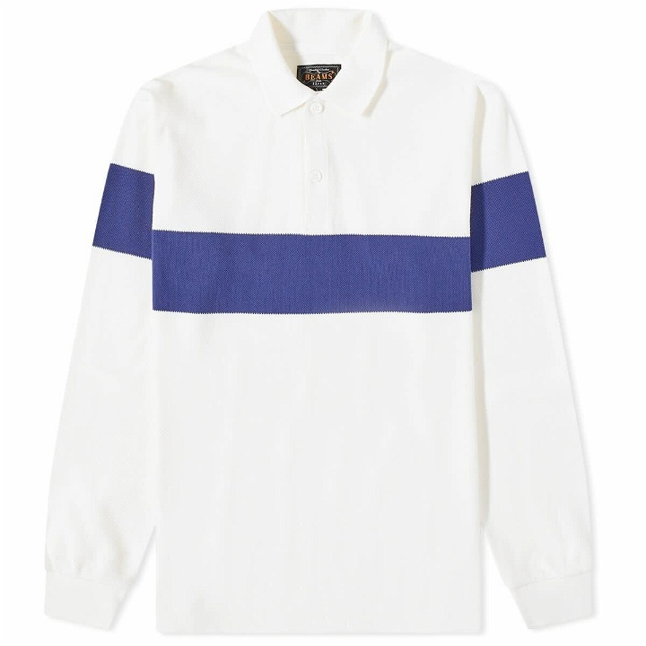 Photo: Beams Plus Men's Pique Stripe Long Sleeve Polo Shirt in White