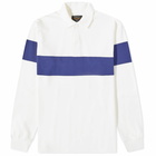 Beams Plus Men's Pique Stripe Long Sleeve Polo Shirt in White