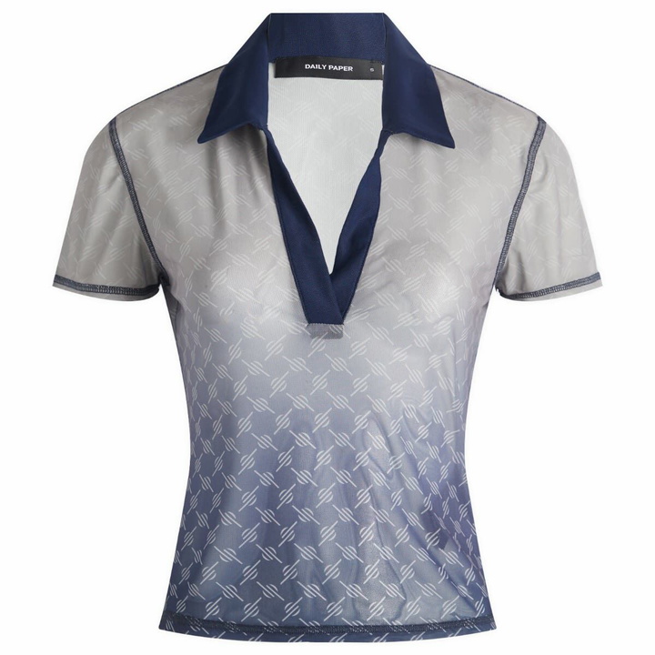 Photo: Daily Paper Women's Mesh Monogram Polo Top in Blue