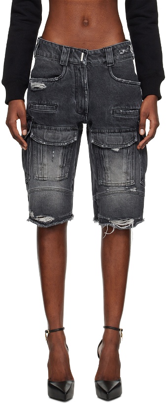 Photo: Givenchy Black Faded Denim Shorts