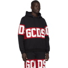 GCDS Black and Red Band Logo Hoodie