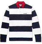 Noon Goons - Fielders Twill-Trimmed Striped Fleece-Back Cotton-Jersey Rugby Shirt - Blue