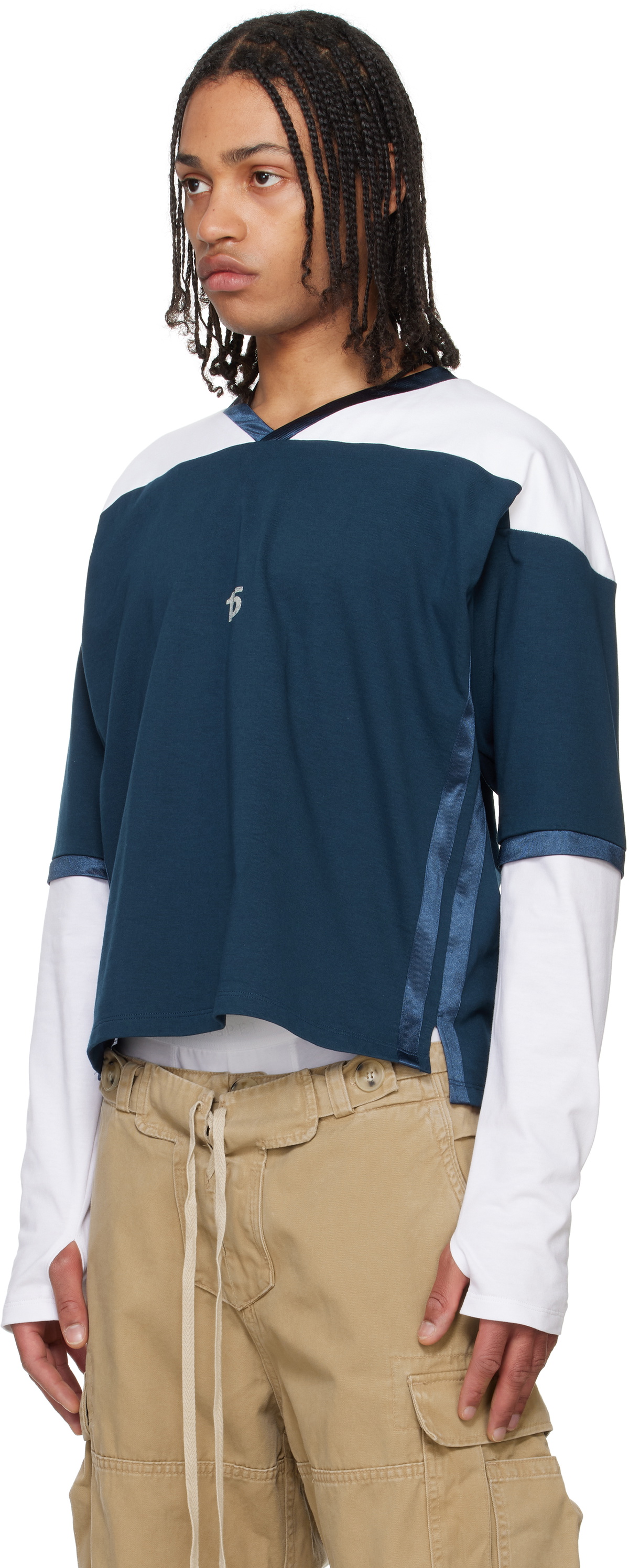Raimundo Langlois Navy & White Layered V-Neck T-shirt