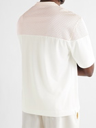 FENDI - Logo-Appliquéd Mesh-Panelled Cotton-Blend Jersey T-Shirt - Neutrals