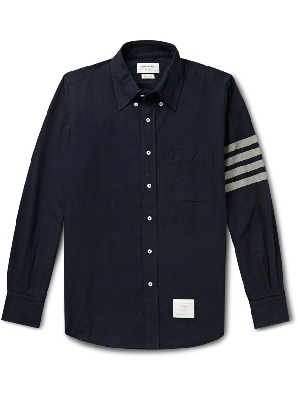 Photo: THOM BROWNE - Button-Down Collar Striped Cotton-Flannel Shirt - Blue