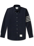 THOM BROWNE - Button-Down Collar Striped Cotton-Flannel Shirt - Blue