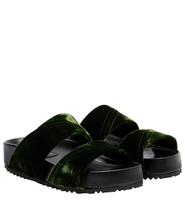 Photo: Dries Van Noten Leather-trimmed velvet slides