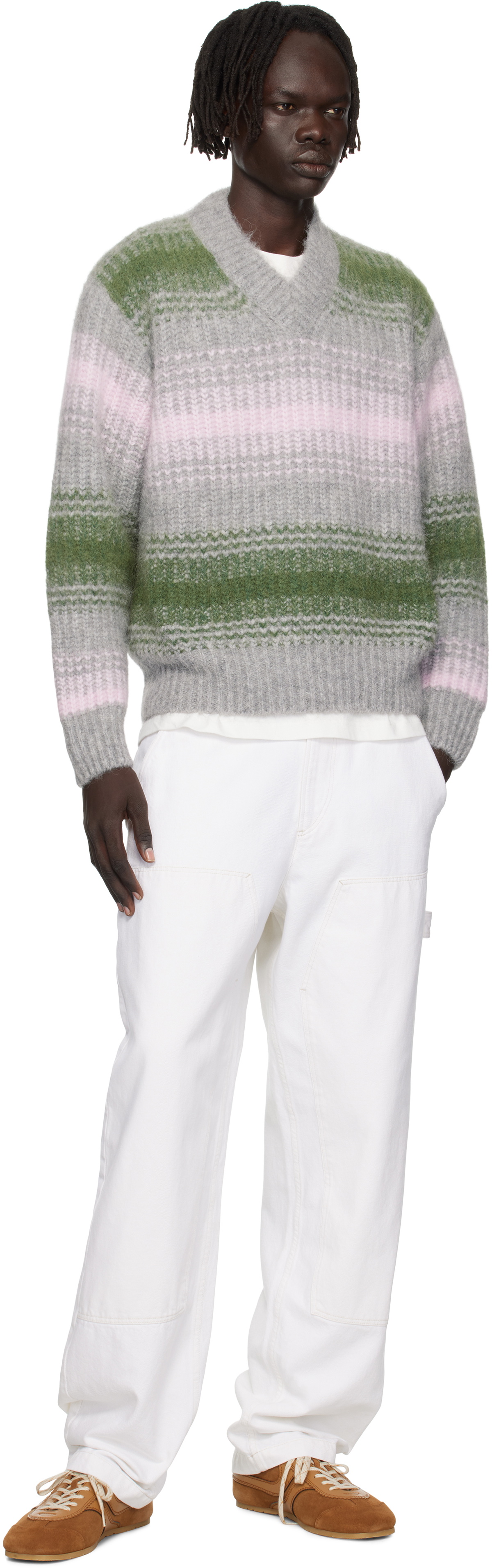 Kenzo Gray & Green Kenzo Paris 'KENZO Speed Stripe' Sweater