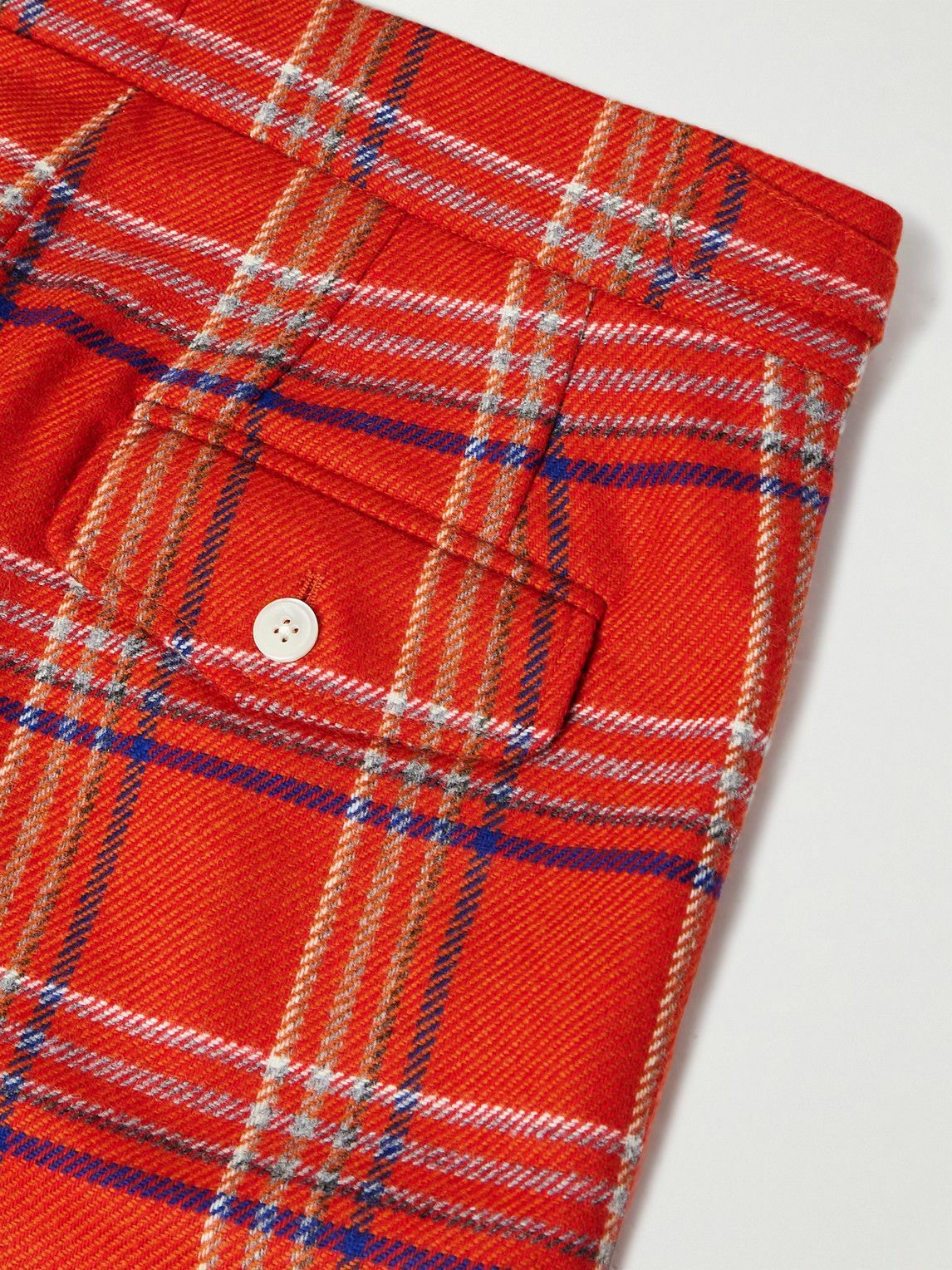 BODE - Gable Straight-Leg Pleated Checked Wool Shorts - Red