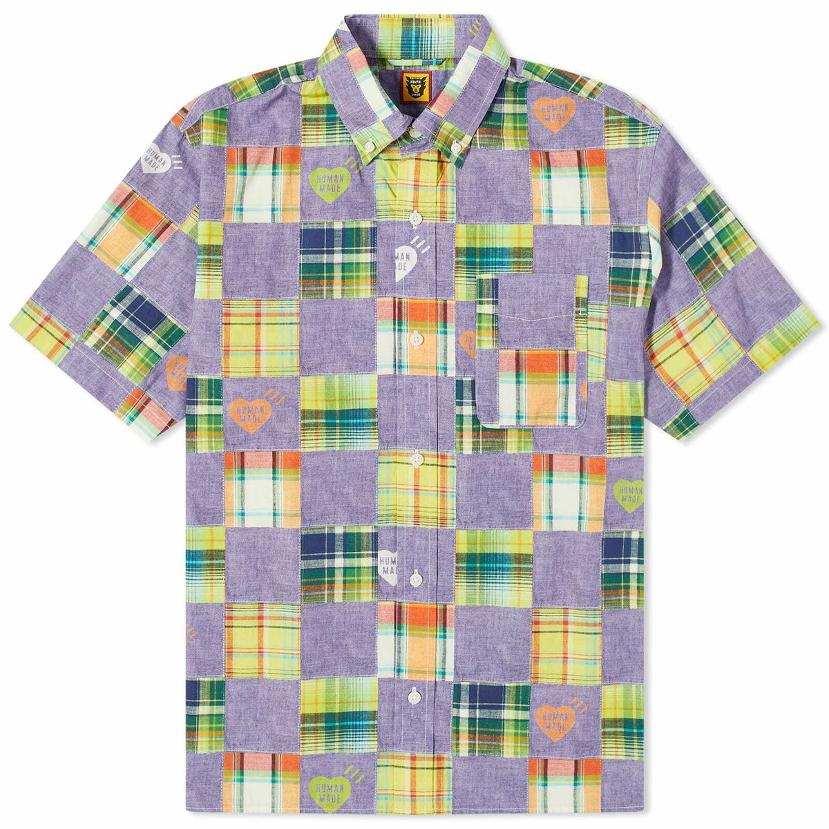 Human Made Men's Short Sleeve Patchwork Print Shirt in Blue Human Made