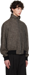 Bottega Veneta Black & Brown Houndstooth Bomber Jacket