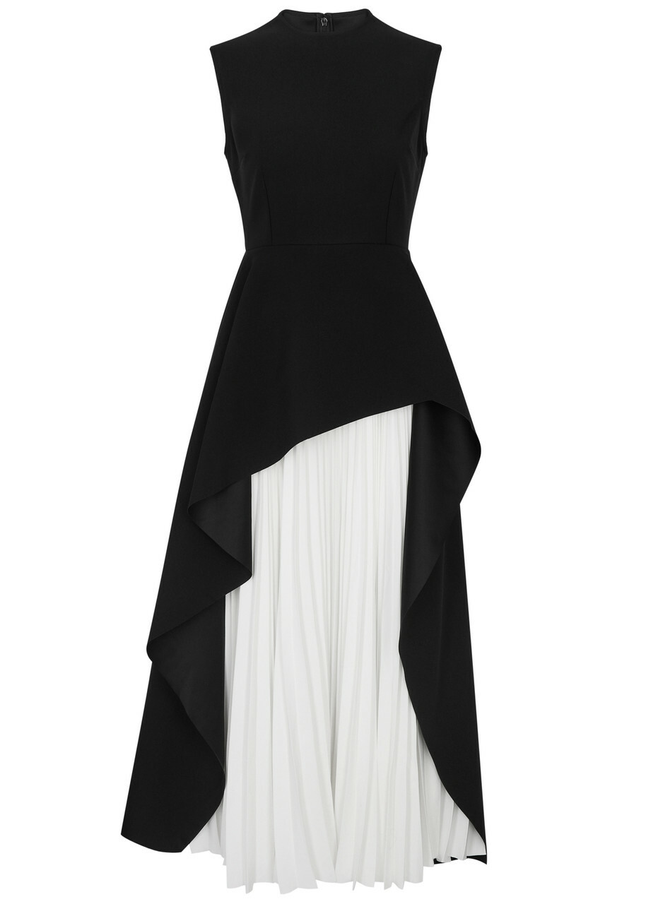 Solace London Severny Peplum Pleated Midi Dress Black Solace London