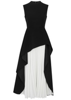 Solace London Severny Peplum Pleated Midi Dress Black