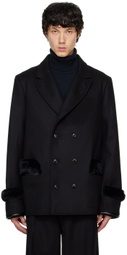 Random Identities Black Wool & Faux-Fur Peacoat